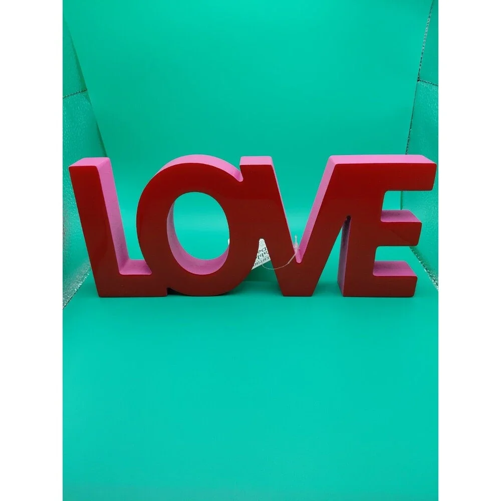 Love Sign Wooden Blocks V-Day Gift Freestanding Love Red N Pink